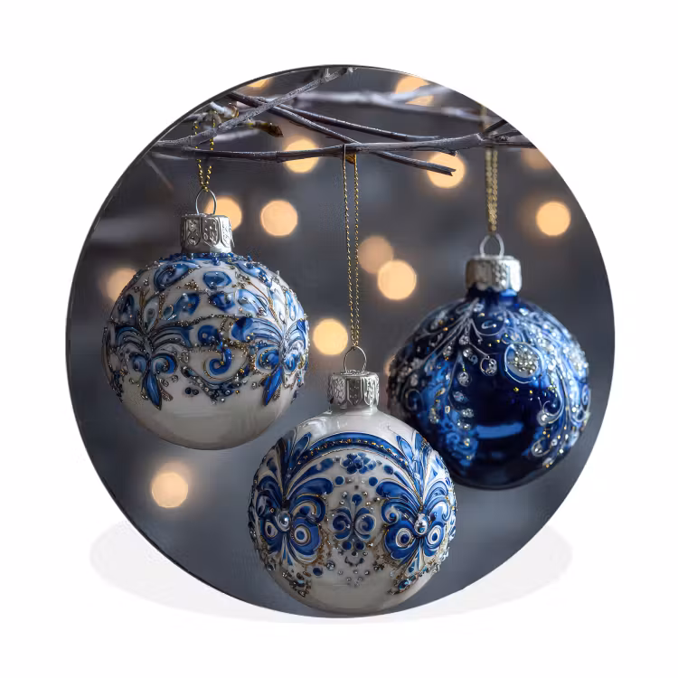 Kerstbal - Versierd - Blauw Wandcirkel aluminium klein -3d
