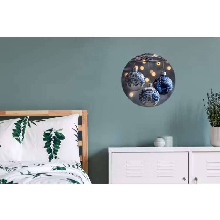 Kerstbal - Versierd - Blauw Wandcirkel aluminium klein -slaapkamer