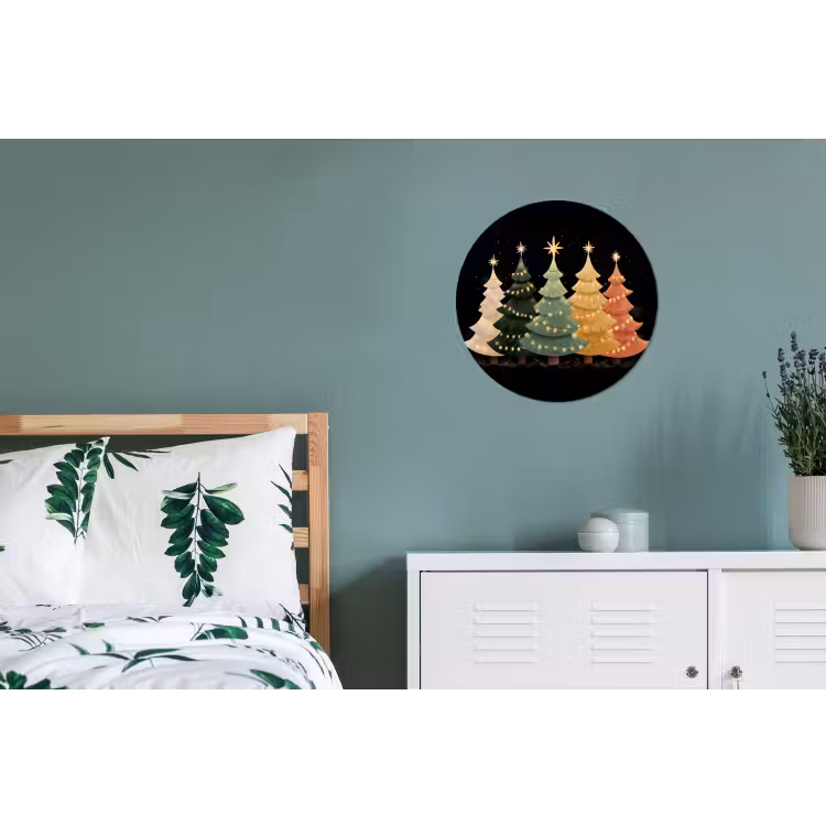 Kerstbomen - Kleurrijk - Lichtjes - Ster Wandcirkel aluminium klein -slaapkamer
