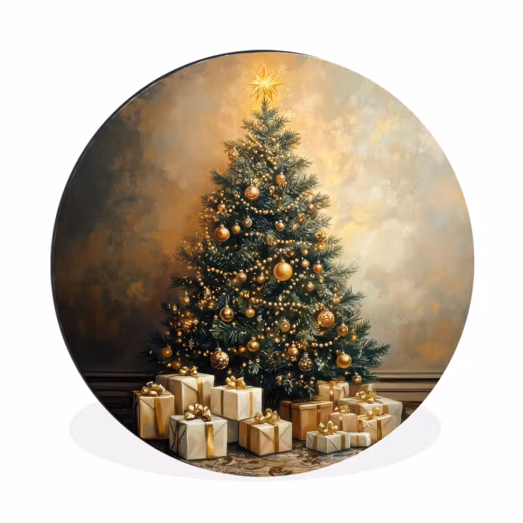 Kerstboom - Cadeaus - Goud Wandcirkel aluminium klein -3d