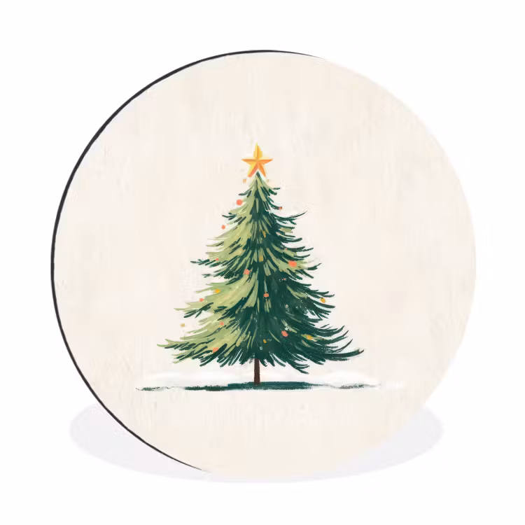 Kerstboom - Illustratie - Ster - Sneeuw Wandcirkel aluminium klein -3d