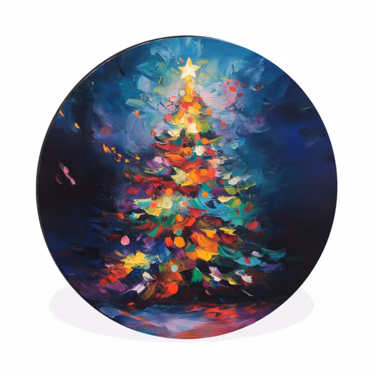 Kerstboom - Kerst - Abstract - Kleurrijk Wandcirkel aluminium klein -3d