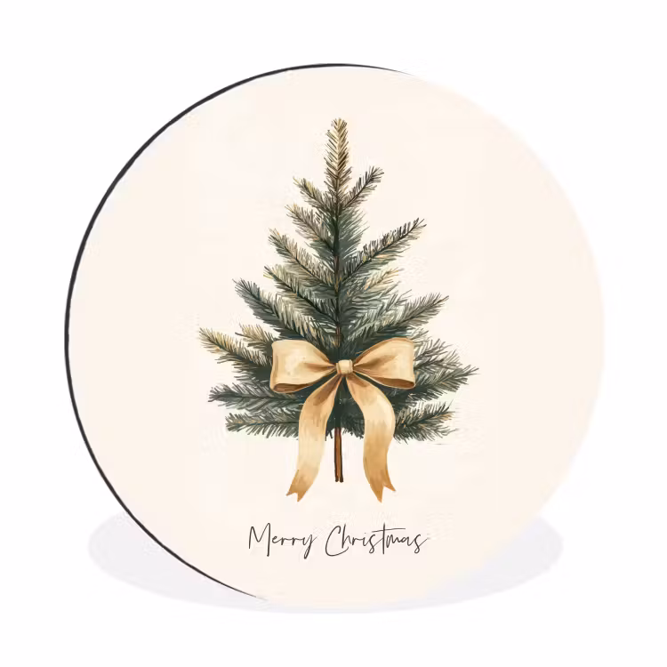 Kerstboom - Kerst - Merry Christmas - Beige Wandcirkel aluminium klein -3d