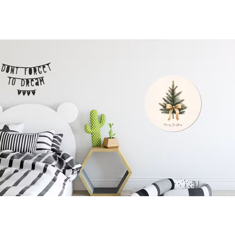 Kerstboom - Kerst - Merry Christmas - Beige Wandcirkel aluminium klein -kinderkamer