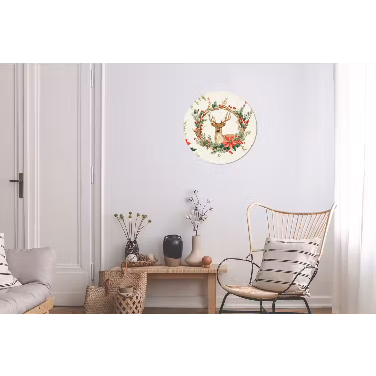 Kerstkrans - Hert - Hulst - Rood Wandcirkel aluminium klein -woonkamer
