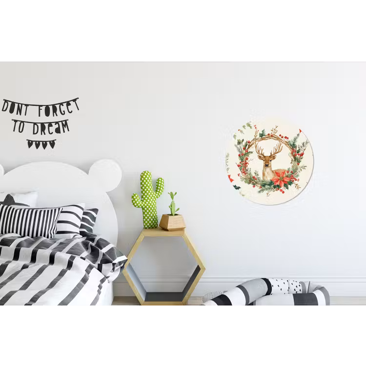 Kerstkrans - Hert - Hulst - Rood Wandcirkel aluminium klein -kinderkamer