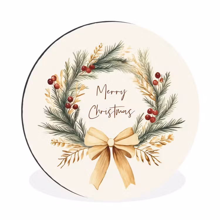 Kerstkrans - Kerst - Goud - Beige Wandcirkel aluminium klein -3d