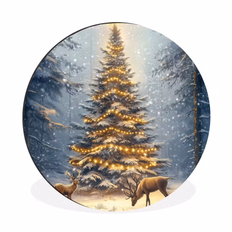 Kerstlicht - Woud - Hert - Donker Wandcirkel aluminium klein -3d