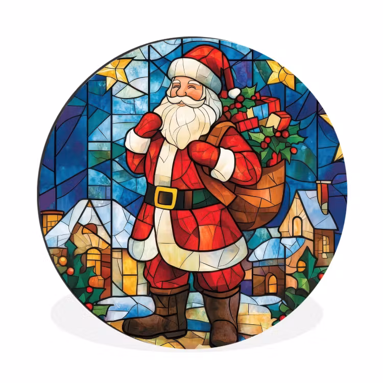 Kerstman - Glas - Kleurrijk Wandcirkel aluminium klein -3d
