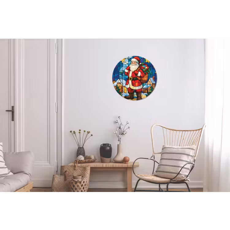 Kerstman - Glas - Kleurrijk Wandcirkel aluminium klein -woonkamer