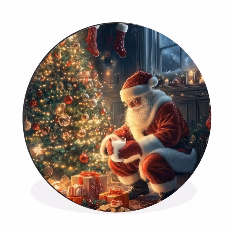 Kerstman - Haard - Donker Wandcirkel aluminium klein -3d