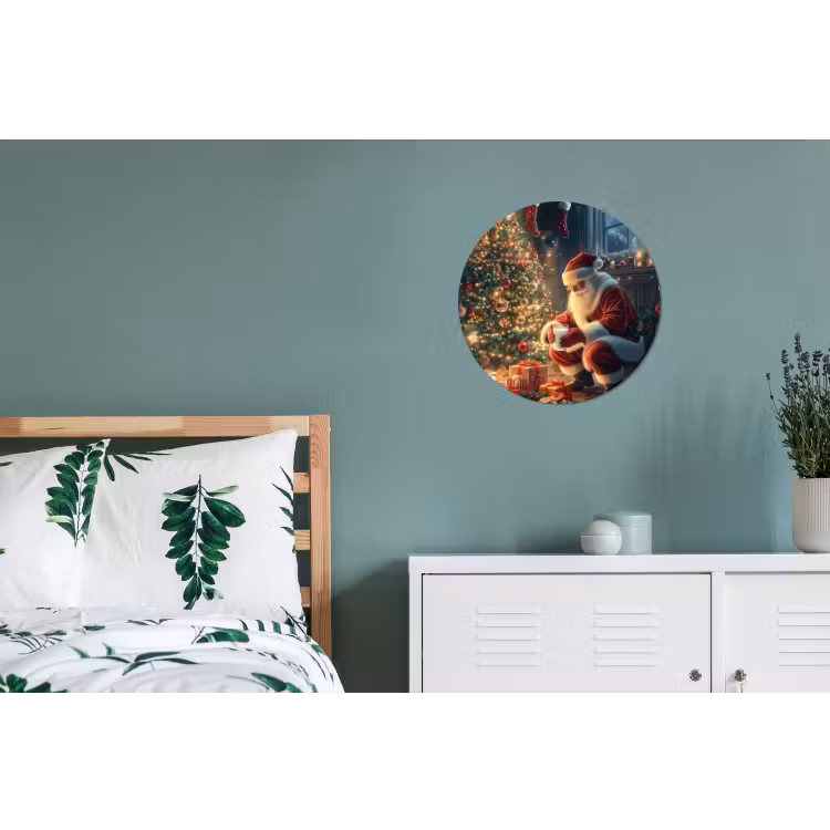 Kerstman - Haard - Donker Wandcirkel aluminium klein -slaapkamer