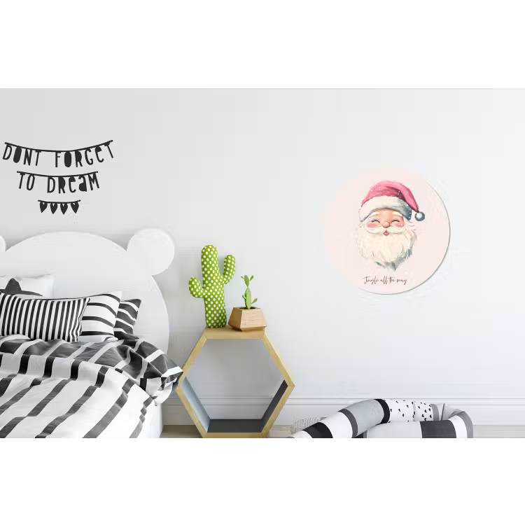 Kerstman - Kerst - Quote - Beige Wandcirkel aluminium klein -kinderkamer