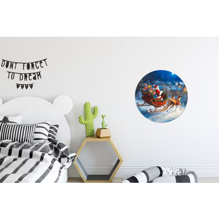 Kerstman - Rendier - Kerst - Sneeuw Wandcirkel aluminium klein -kinderkamer