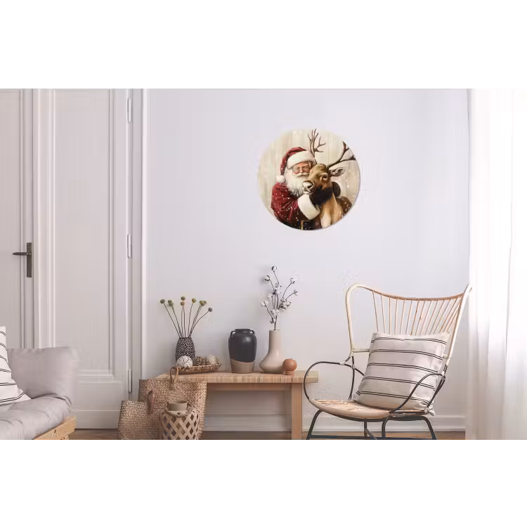 Kerstman - Rendier - Sneeuw - Kleurrijk Wandcirkel aluminium klein -woonkamer