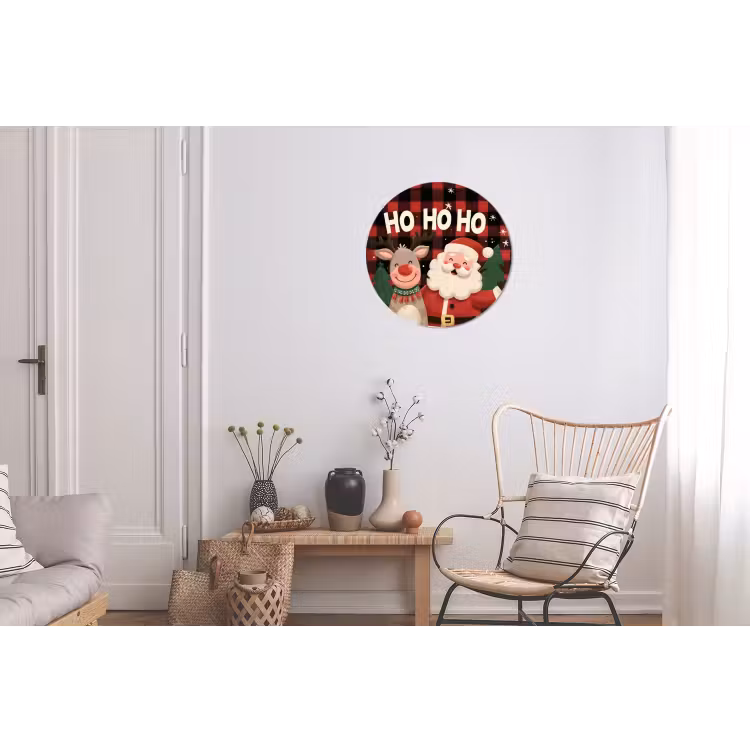 Kerstman - Rendier - Tekst - Rood - Zwart Wandcirkel aluminium klein -woonkamer