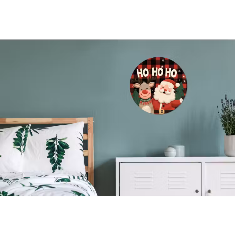 Kerstman - Rendier - Tekst - Rood - Zwart Wandcirkel aluminium klein -slaapkamer