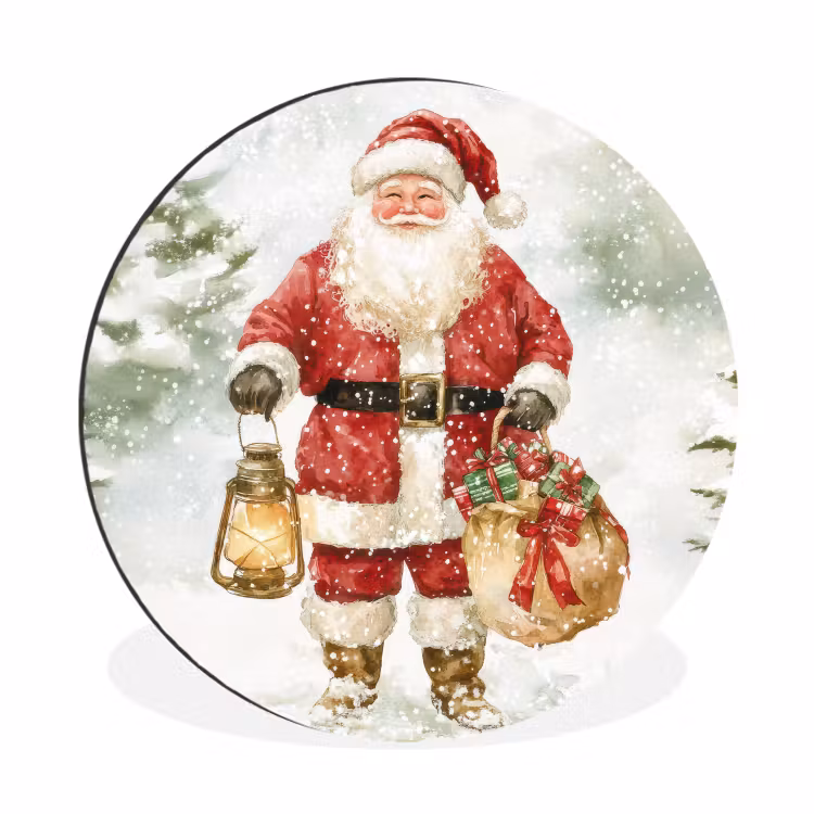 Kerstman- Winter - Sneeuw - Wit - Rood Wandcirkel aluminium klein -3d