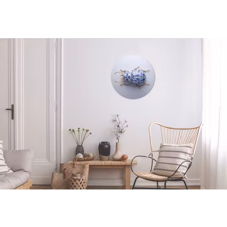Kever - Delfts  - Blauw - Goud Wandcirkel aluminium klein -woonkamer