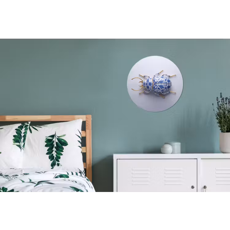 Kever - Delfts  - Blauw - Goud Wandcirkel aluminium klein -slaapkamer