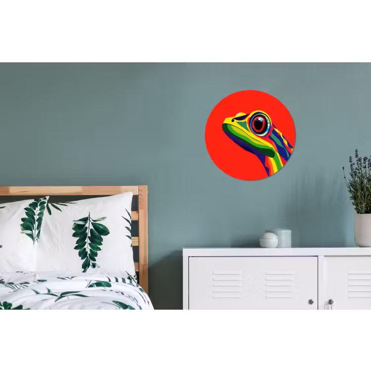 Kikker - Kleurrijk - Strepen - Ogen Wandcirkel aluminium klein -slaapkamer
