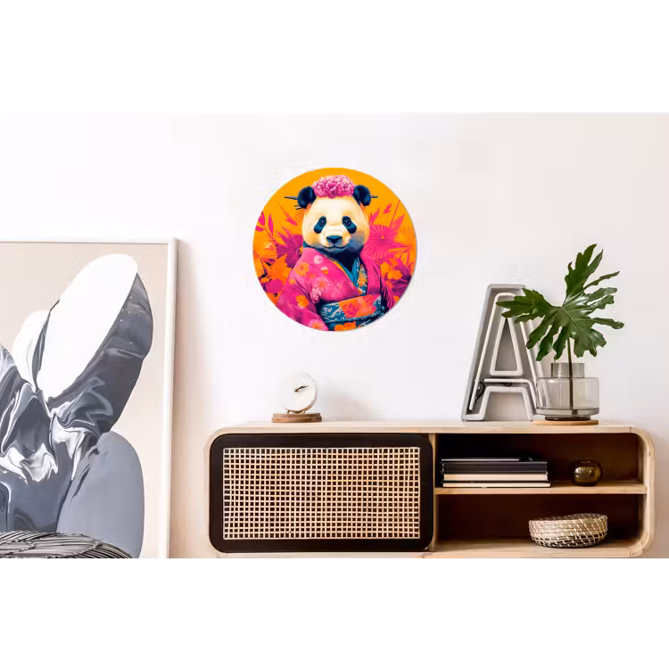 Kimono - Roze - Panda - Bloemenkroon Wandcirkel aluminium klein -kantoor
