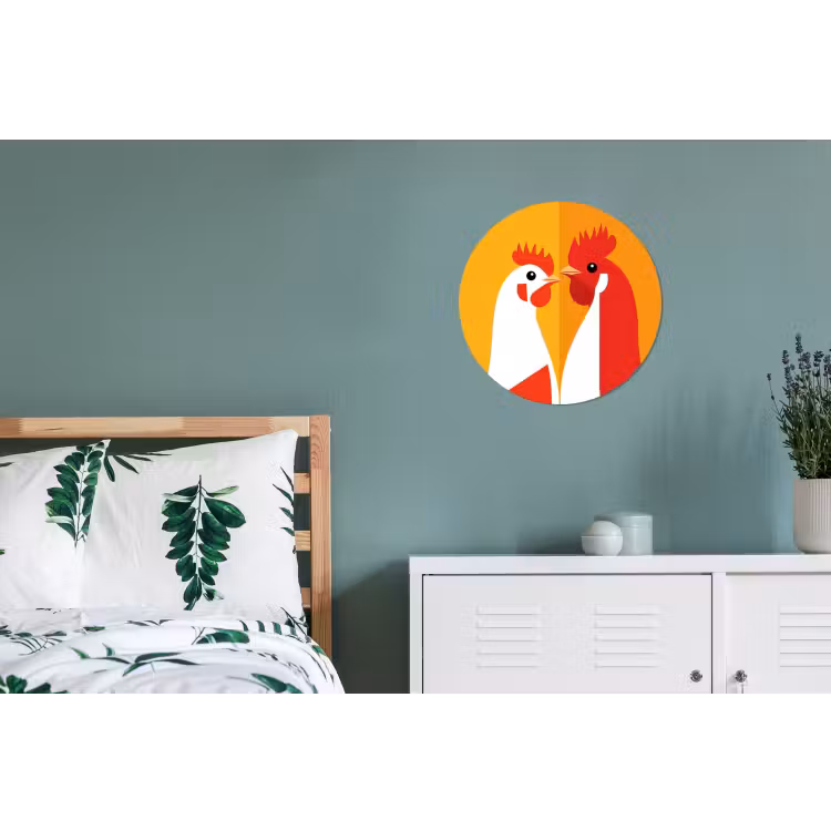 Kippen - Oranje - Vlakken Wandcirkel aluminium klein -slaapkamer