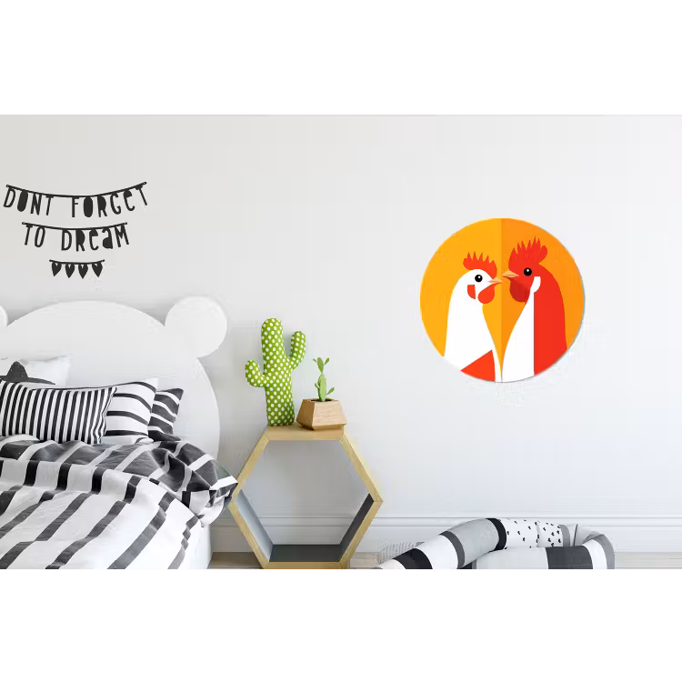 Kippen - Oranje - Vlakken Wandcirkel aluminium klein -kinderkamer
