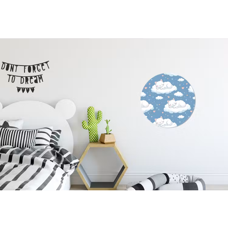 Kitten - Wolken - Blauw Wandcirkel aluminium klein 190 -kinderkamer