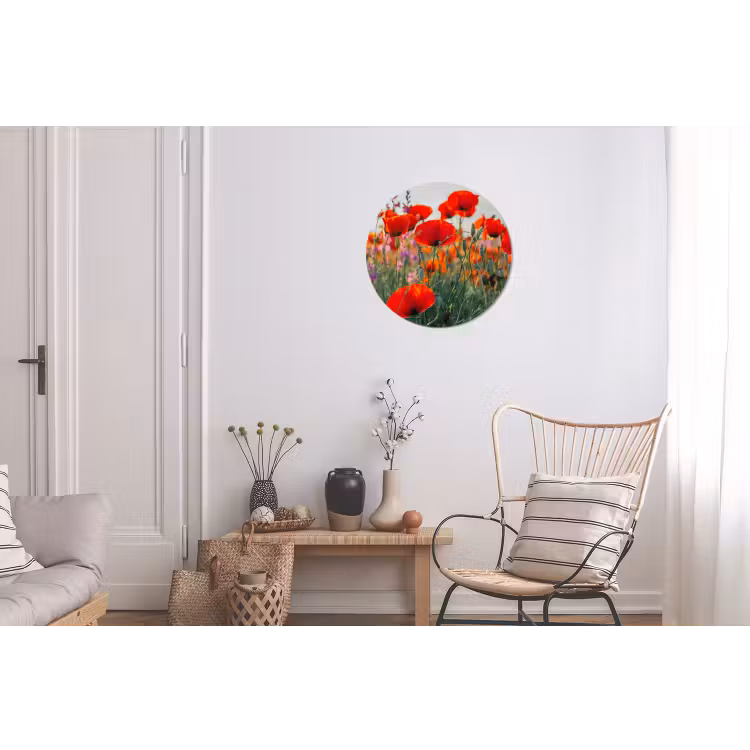 Klaproos - Bloemen - Rood - Paars - Weide Wandcirkel aluminium klein -woonkamer