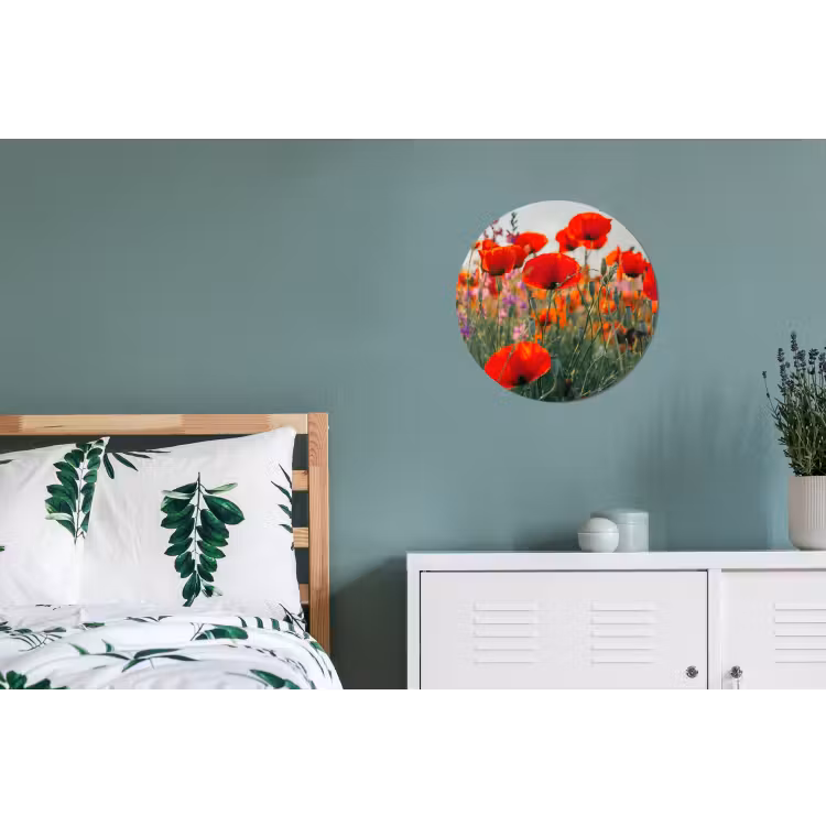 Klaproos - Bloemen - Rood - Paars - Weide Wandcirkel aluminium klein -slaapkamer