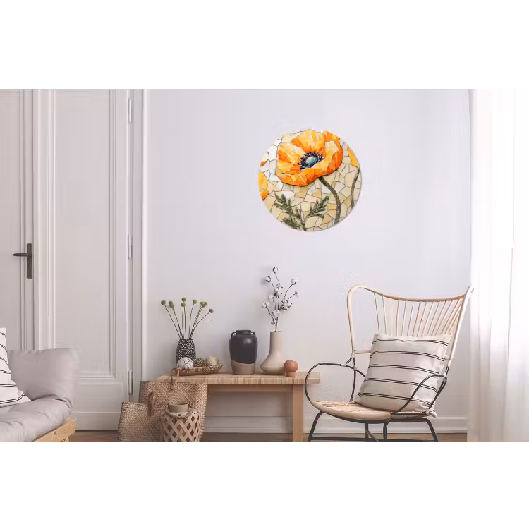 Klaprozen - Oranje - Mozaïek - Bladeren Wandcirkel aluminium klein -woonkamer