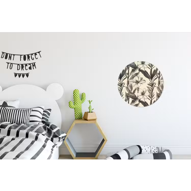 Klassiek - Botanisch - Zwart - Beige Wandcirkel aluminium klein 190 -kinderkamer