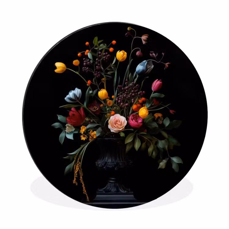 Klassiek - Vaas - Boeket - Bloemen Wandcirkel aluminium klein -3d