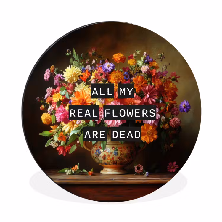 Kleur - Bloemen - Vintage - Bloemenvaas Wandcirkel aluminium klein -3d