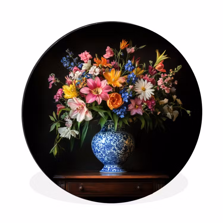 Kleur - Vaas - Bloemen - Boeket Wandcirkel aluminium klein -3d