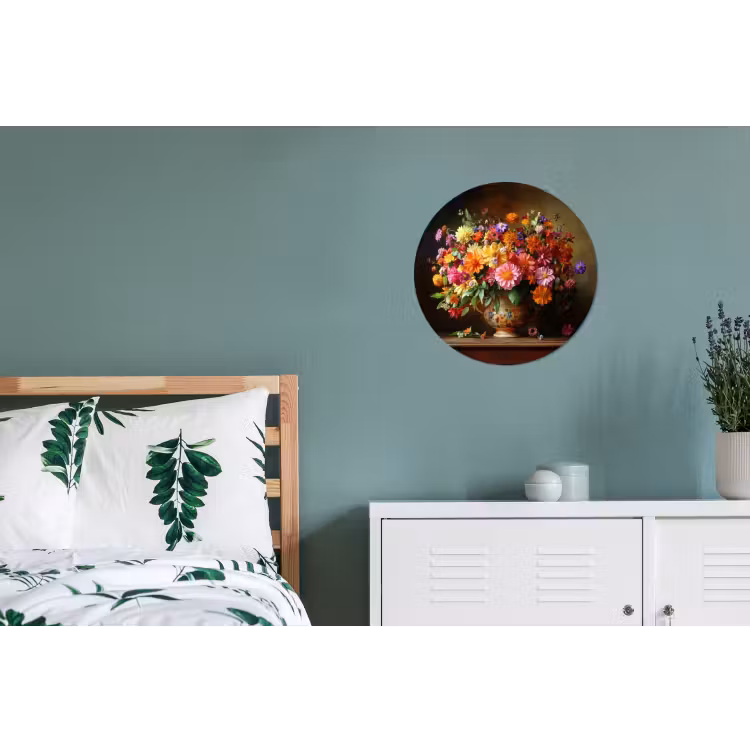 Kleuren - Boeket - Vaas - Hout Wandcirkel aluminium klein -slaapkamer
