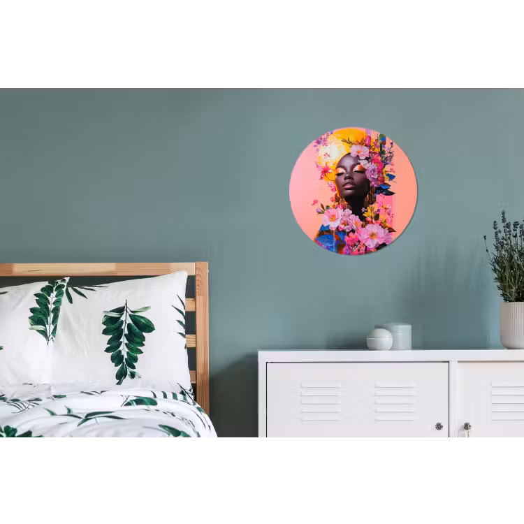Kleurrijk - Bloemen - Vrouw - Zon Wandcirkel aluminium klein -slaapkamer