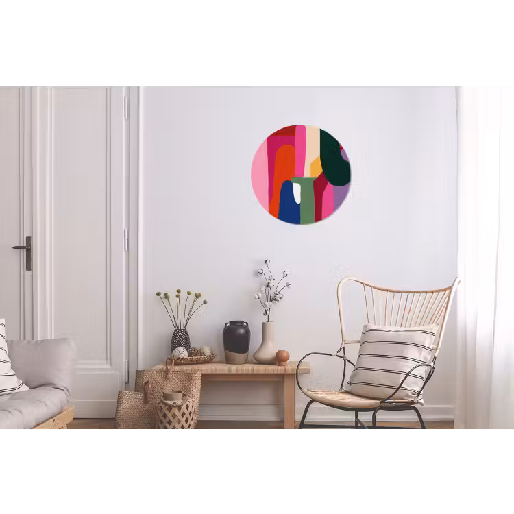 Kleurvakken - Recht - Rond - Abstract Wandcirkel aluminium klein -woonkamer