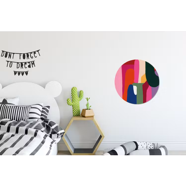 Kleurvakken - Recht - Rond - Abstract Wandcirkel aluminium klein -kinderkamer