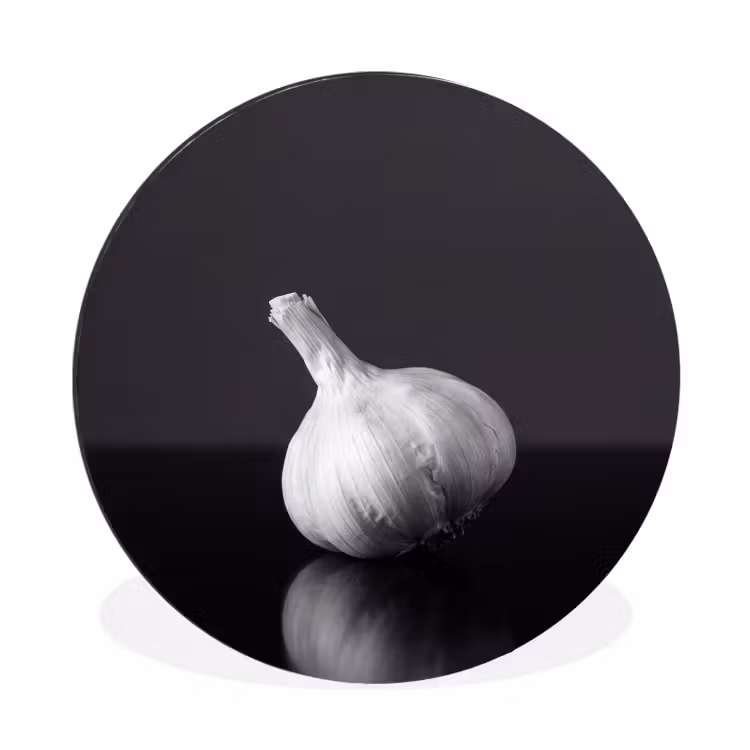 Knoflook - Zwart - Wit Wandcirkel aluminium klein -3d