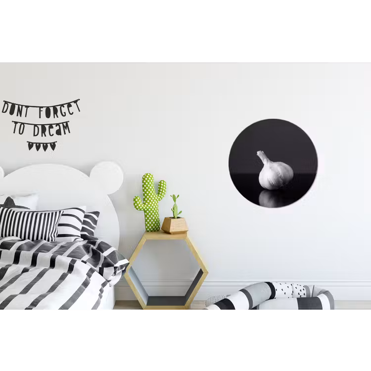 Knoflook - Zwart - Wit Wandcirkel aluminium klein -kinderkamer