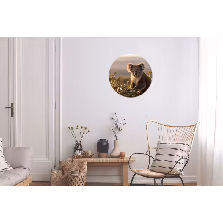 Koala - Bladeren - Ochtendlicht Wandcirkel aluminium klein -woonkamer