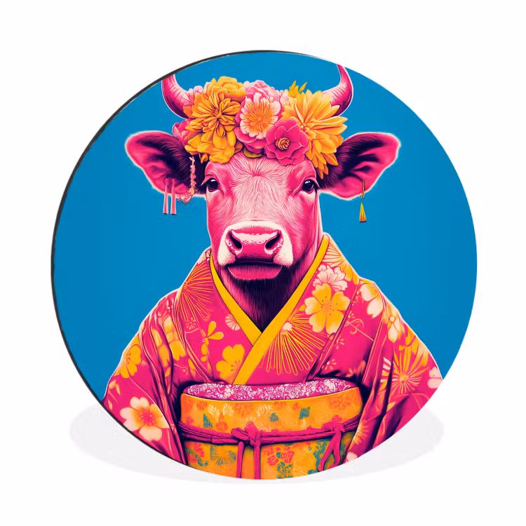 Koe - Bloemenkrans - Oorhangers - Kimono Wandcirkel aluminium klein -3d