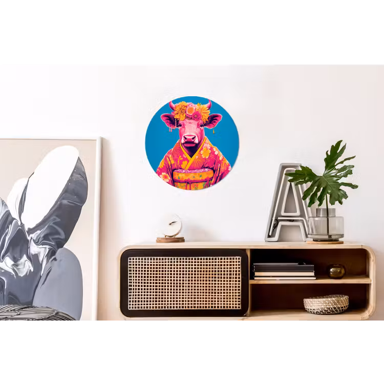 Koe - Bloemenkrans - Oorhangers - Kimono Wandcirkel aluminium klein -kantoor