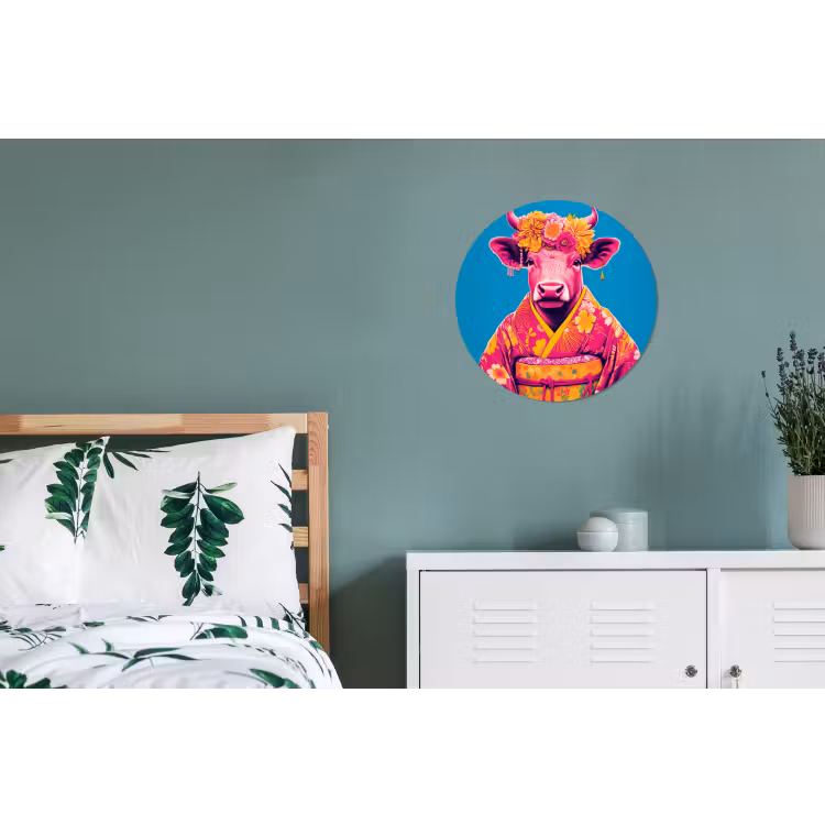 Koe - Bloemenkrans - Oorhangers - Kimono Wandcirkel aluminium klein -slaapkamer
