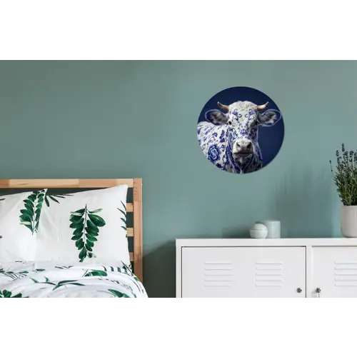 Koe - Delfts - Blauw - Artistiek Wandcirkel aluminium klein -slaapkamer