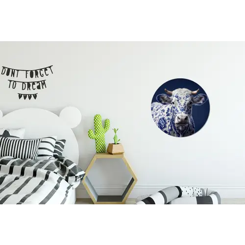 Koe - Delfts - Blauw - Artistiek Wandcirkel aluminium klein -kinderkamer