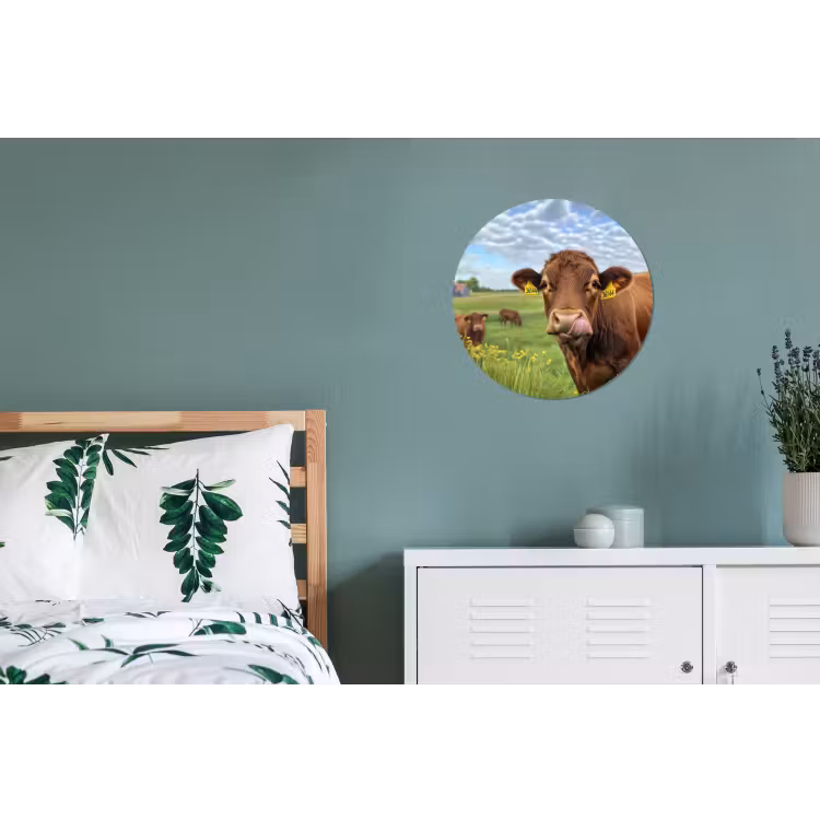 Koe - Weide - Bloemen Wandcirkel aluminium klein -slaapkamer