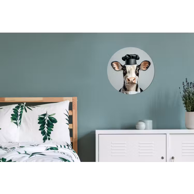 Koe - Zwart - Wit - Kok Wandcirkel aluminium klein -slaapkamer